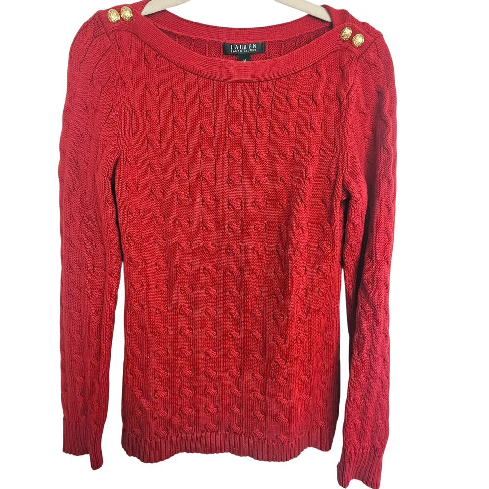 Lauren Ralph Lauren Womens Cable Knit Sweater M Preppy Classic Old Money Holiday